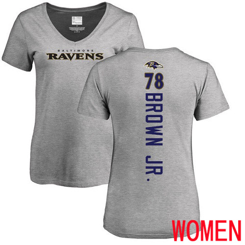 Baltimore Ravens Ash Women Orlando Brown Jr. Backer V-Neck NFL Football #78 T Shirt